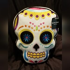 Spooky Village. Day of the Dead Candy Skull Pillow. 10" x 14". NWT.